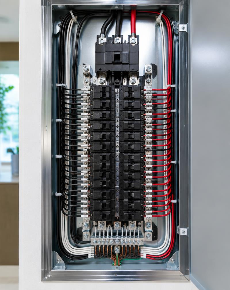 Professionally wired residential electrical panel